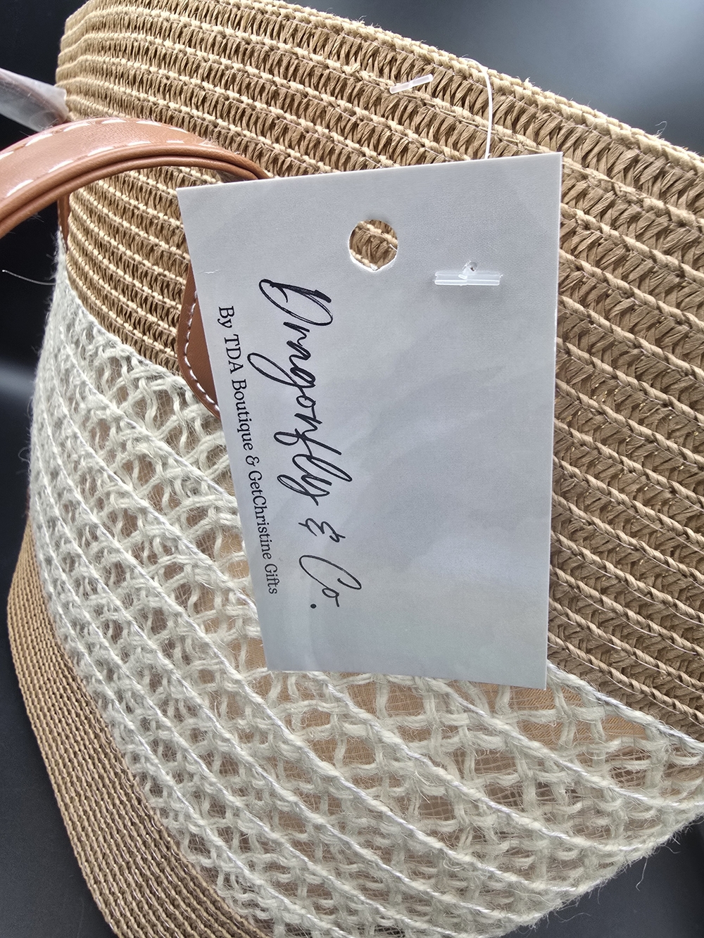 Braided Straw Shoulder Tote Bag in Tan and Cream - Picture 7 of 8